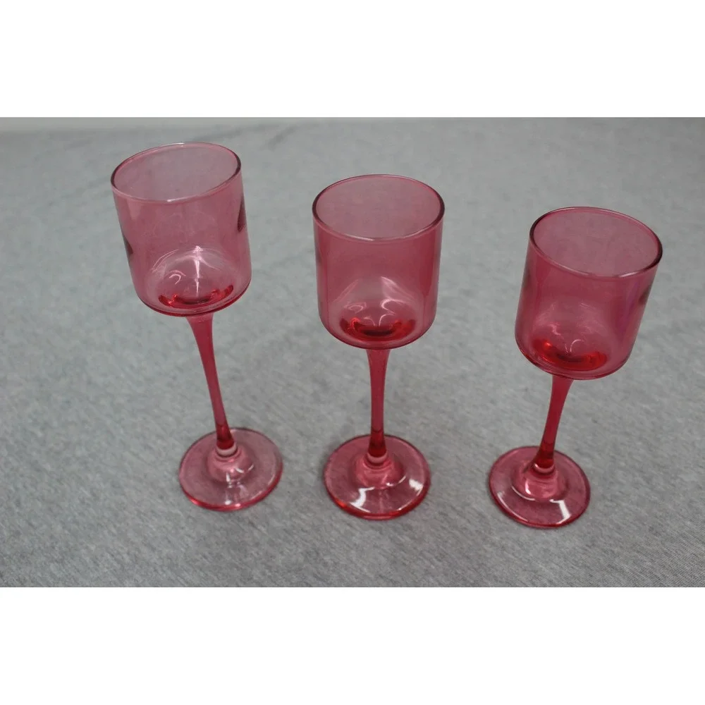 Unbranded Cordial Trio Pink Cranberry Glass Votive Holder Set USA